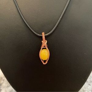 Handmade Copper Wired Yellow Crystal Necklace